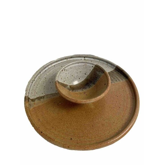 Vintage Glazed Stoneware Pottery Chip Veggie Dip tray dish bowl brown art craft - Picture 4 of 10